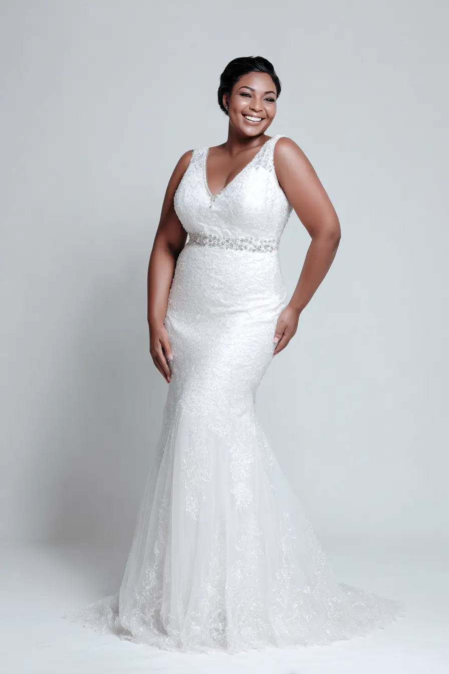 Lace Mermaid Gown + Beaded Waistline