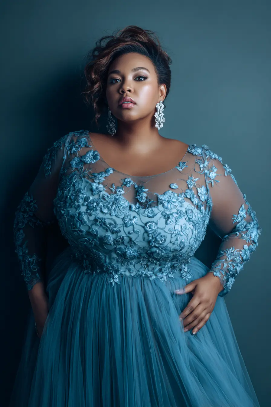 Embroidered Tulle Gown + Statement Earrings