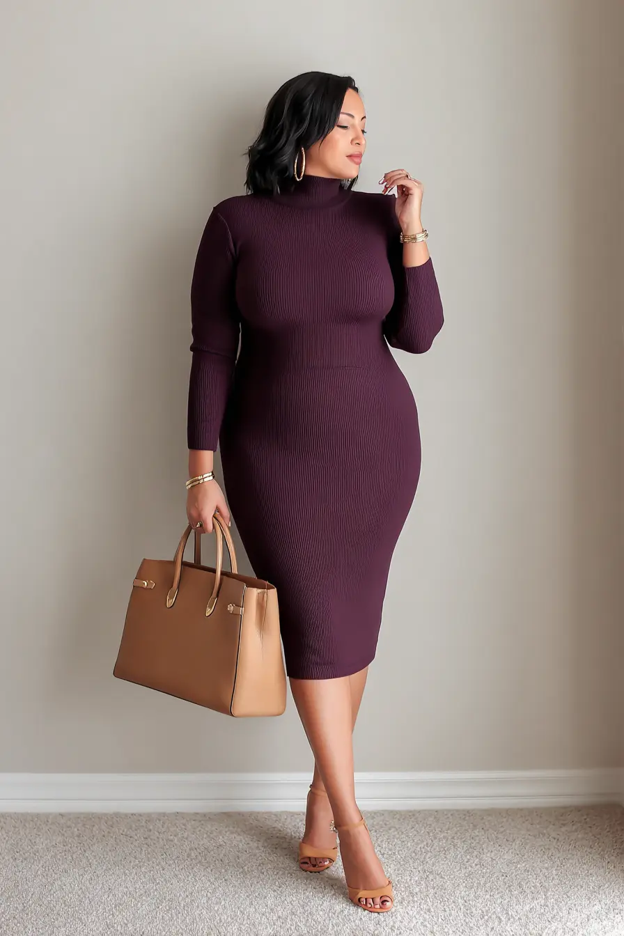 Ribbed Turtleneck Dress + Neutral Accessories