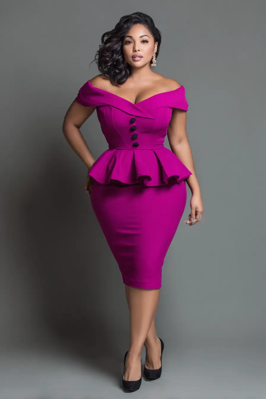 Off-Shoulder Peplum Dress + Fitted Pencil Skirt