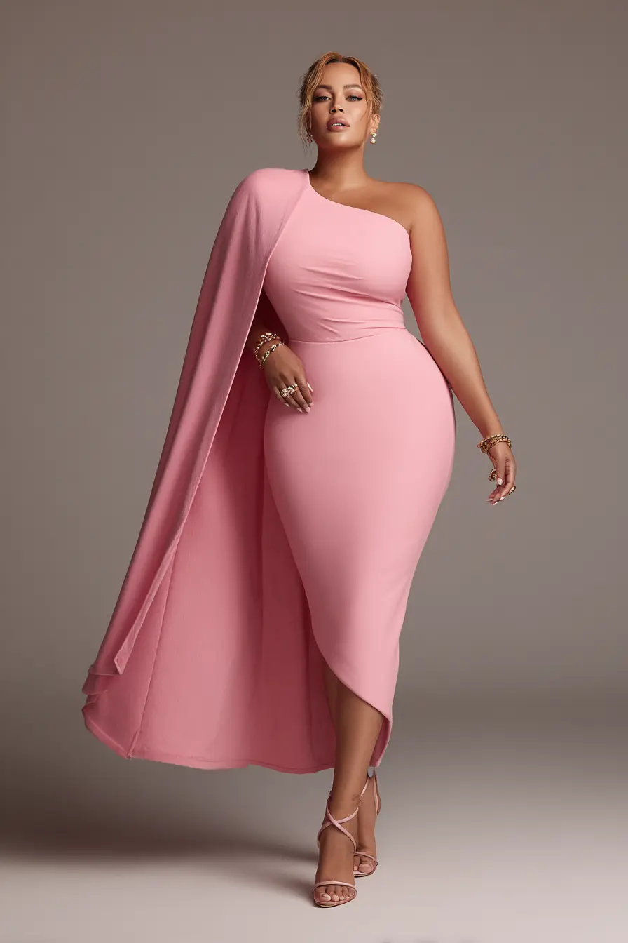 One-Shoulder Cape Dress + Draped Silhouette