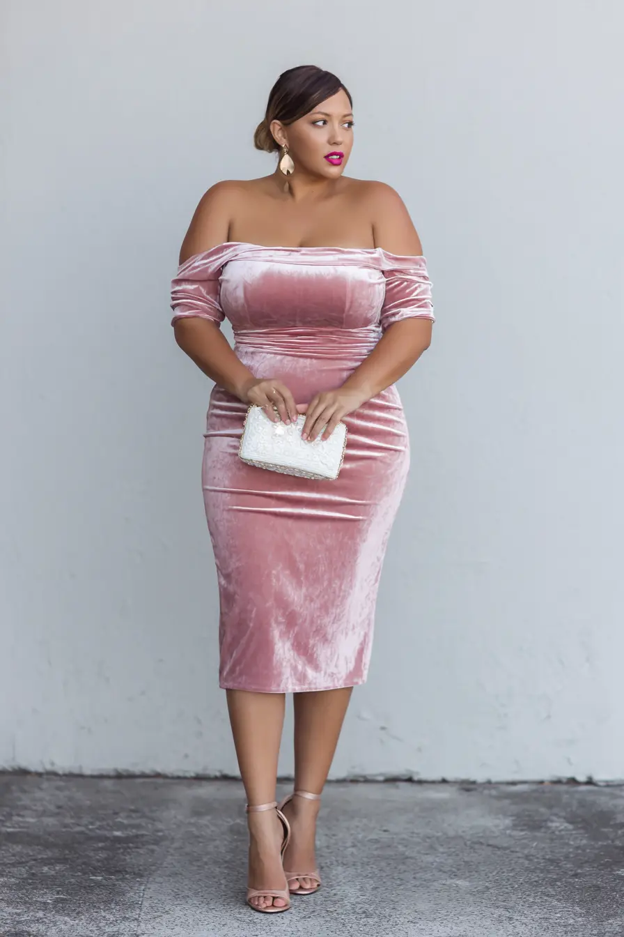 Velvet Off-Shoulder Dress + Fitted Pencil Silhouette