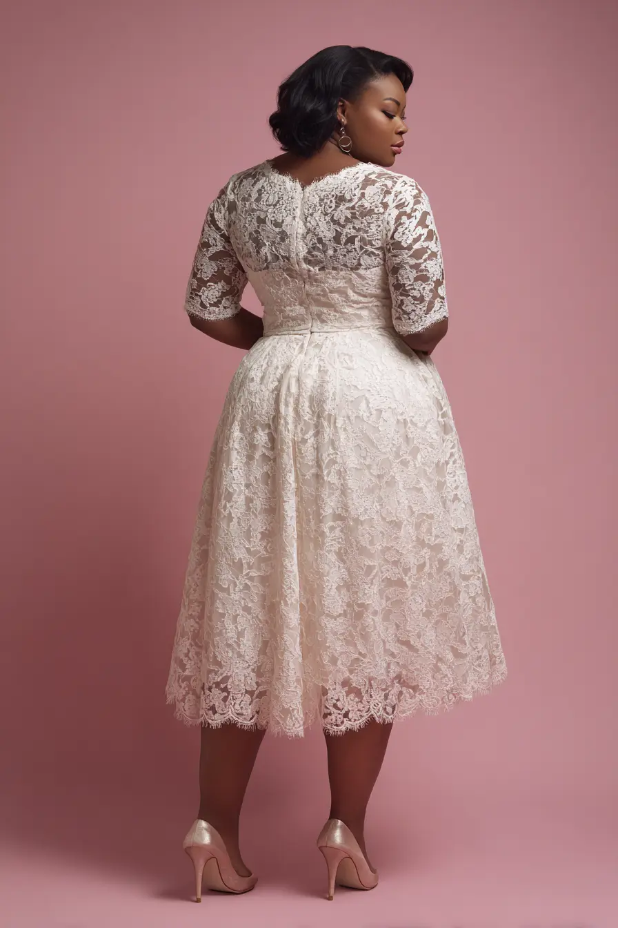 Vintage Lace Tea-Length Dress + Scalloped Hem