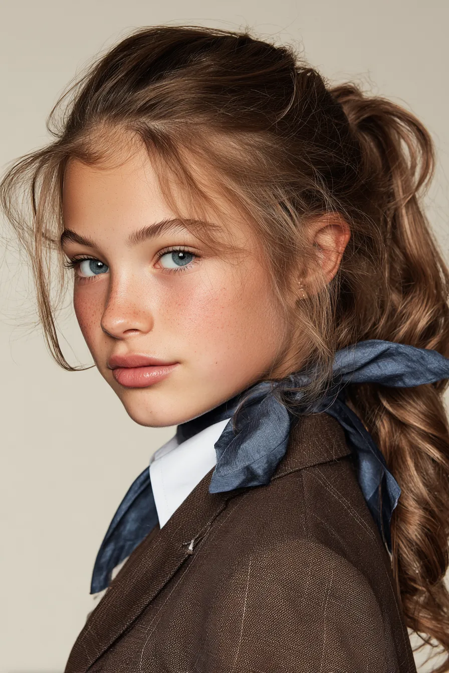 Textured Ponytail with Airy Curtain Bangs