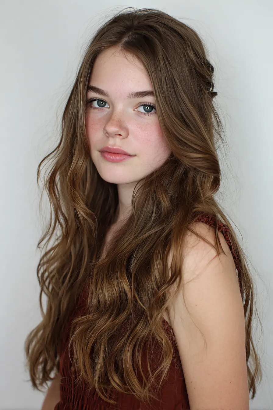 Long Boho Layers with Flowing Curtain Bangs