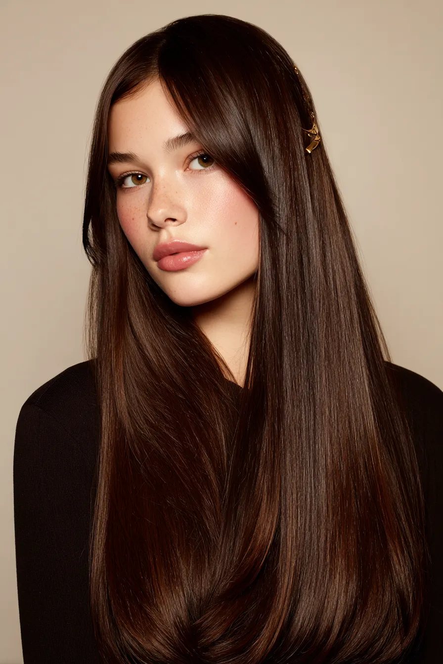 Sleek Layers with Polished Curtain Bangs