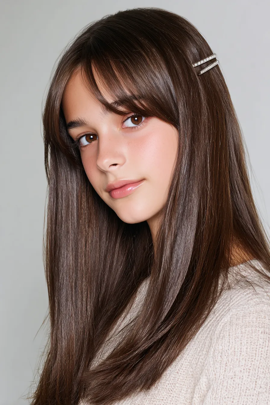 Feathered Layers with Light Curtain Bangs