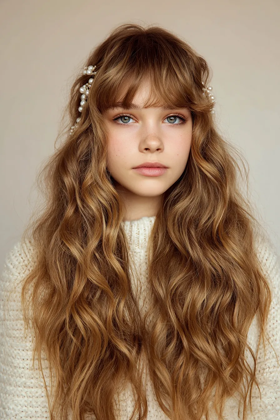 Voluminous Waves with Full Curtain Bangs