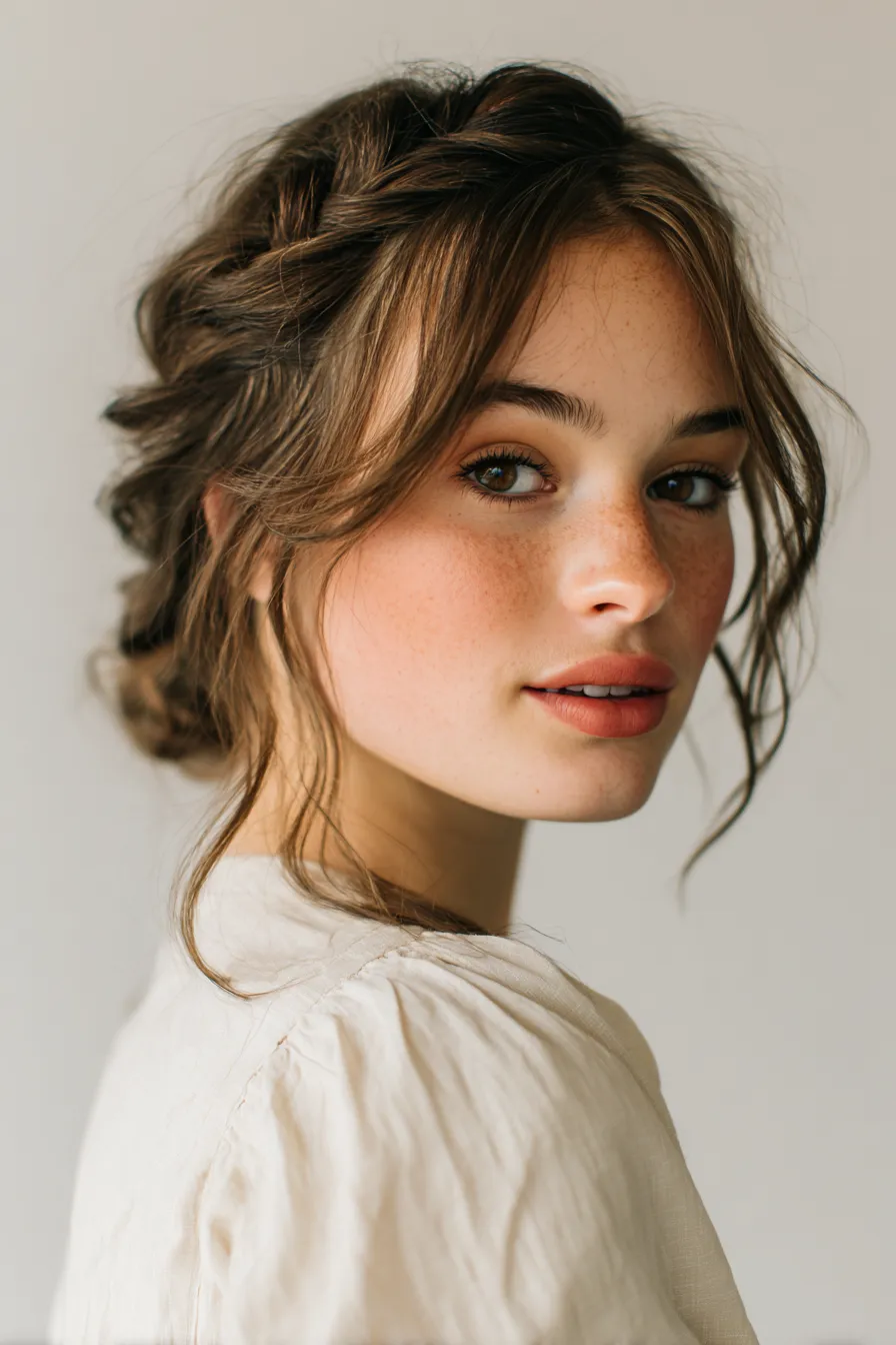 Loose Braid with Airy Curtain Bangs