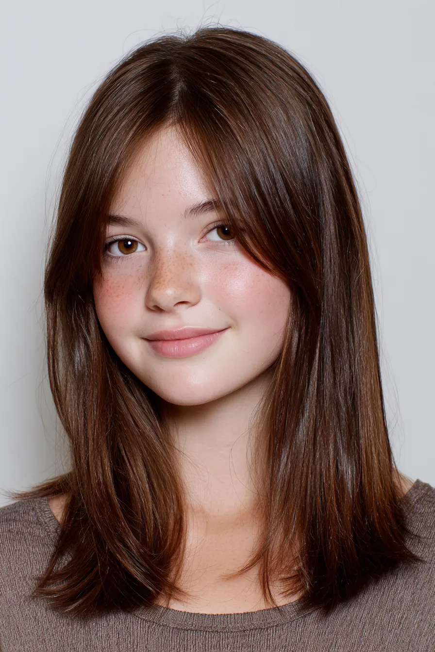 Gentle Mid-Length Cut with Subtle Curtain Bangs