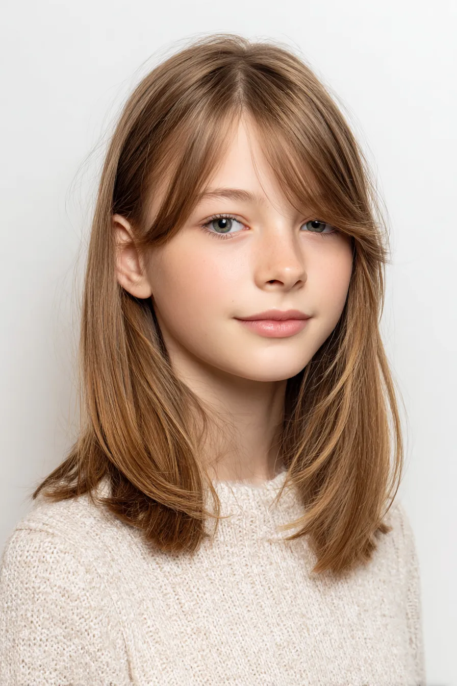 Shoulder-Length Layers with Flipped Curtain Bangs