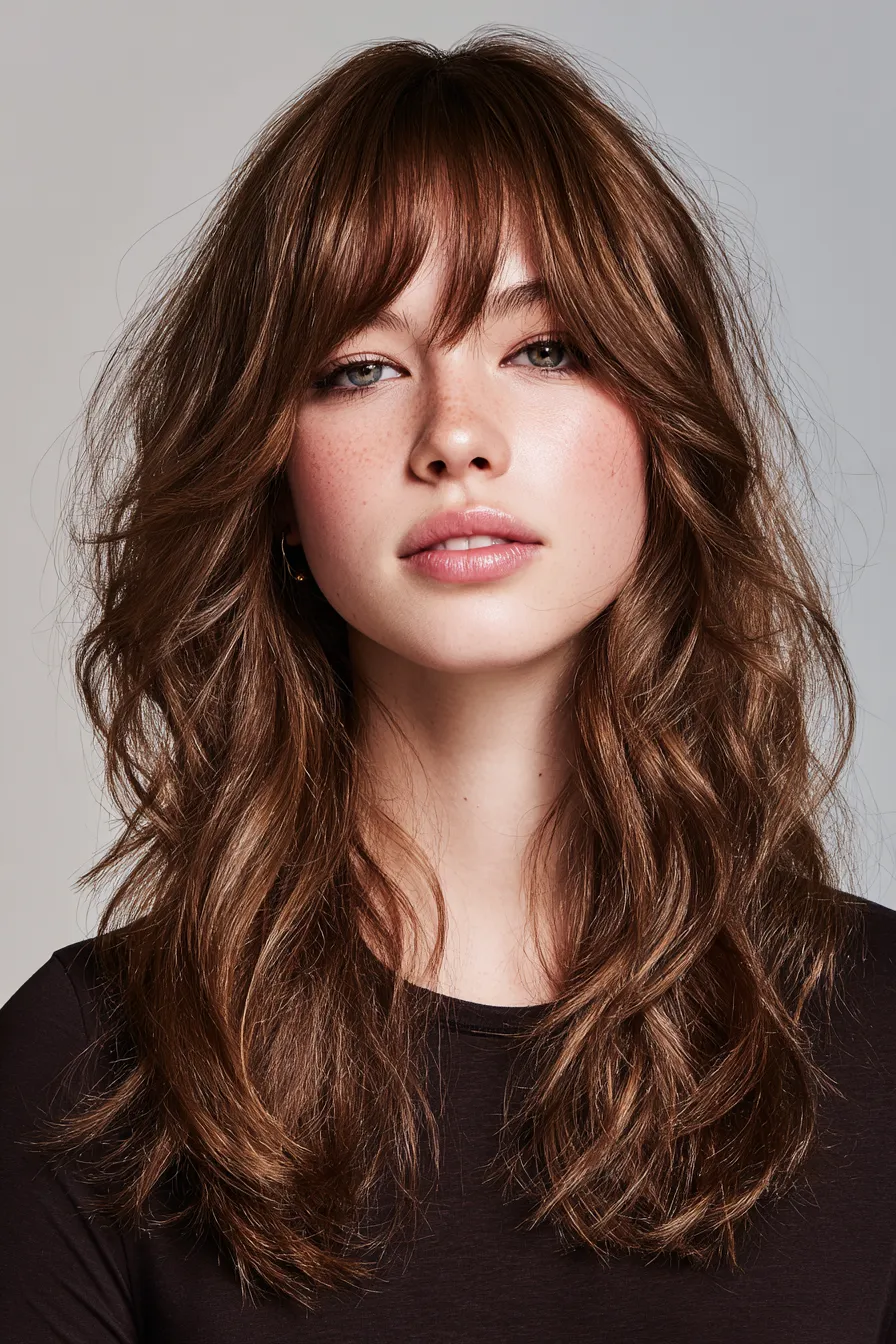 Textured Waves with Tousled Curtain Bangs