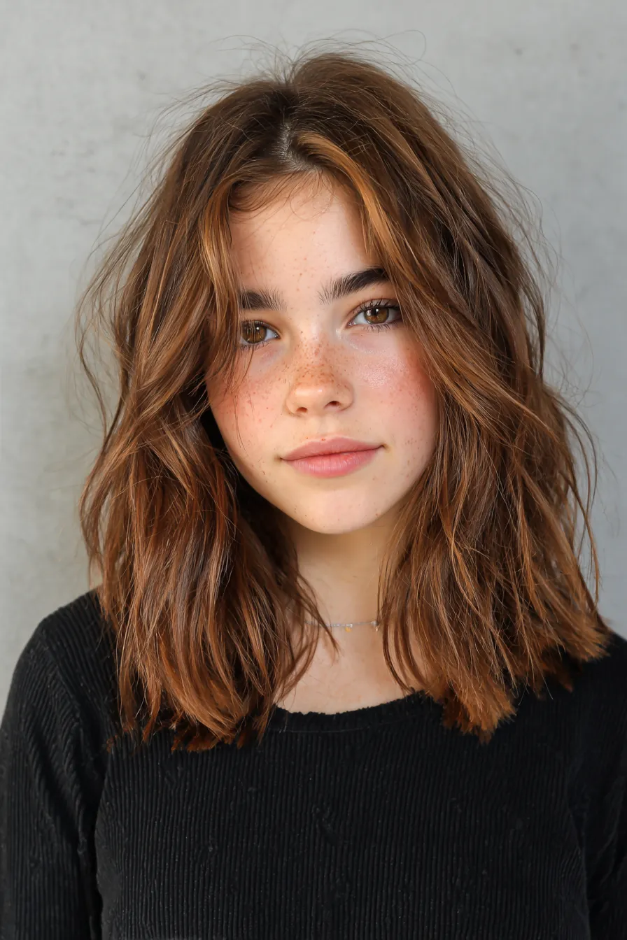 Textured Long Bob with Piecey Curtain Bangs