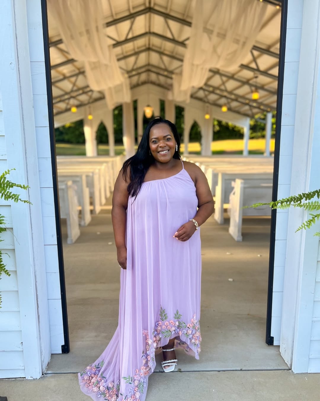 Embroidered Lilac Drape + Soft Asymmetric Neckline