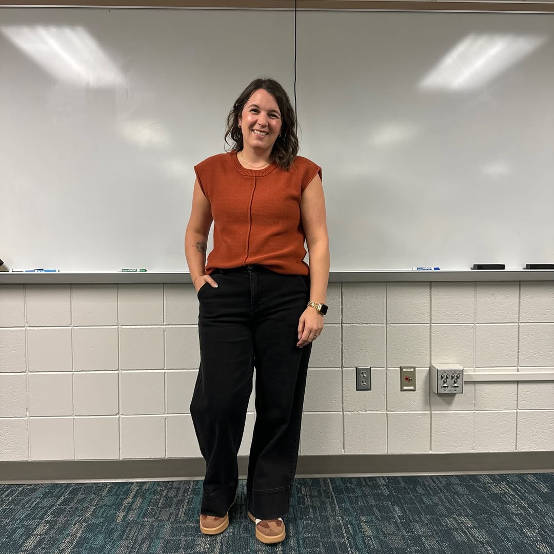 Rust Knit Shell + Wide-Leg Black Pants