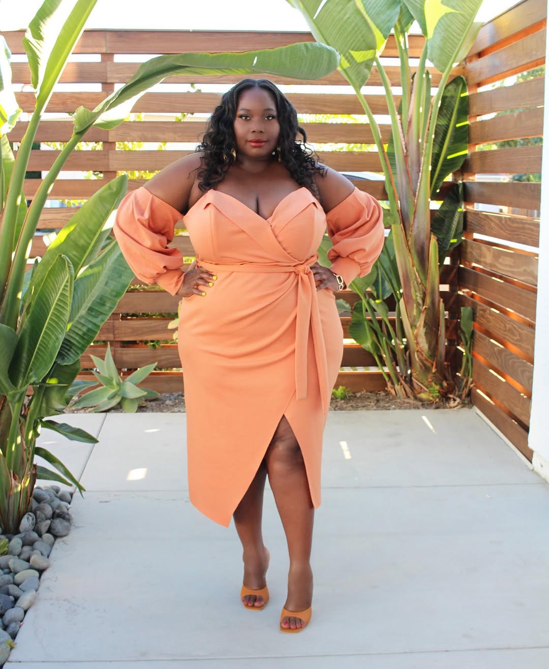 Off-Shoulder Wrap Dress + Sculpted Midi Silhouette