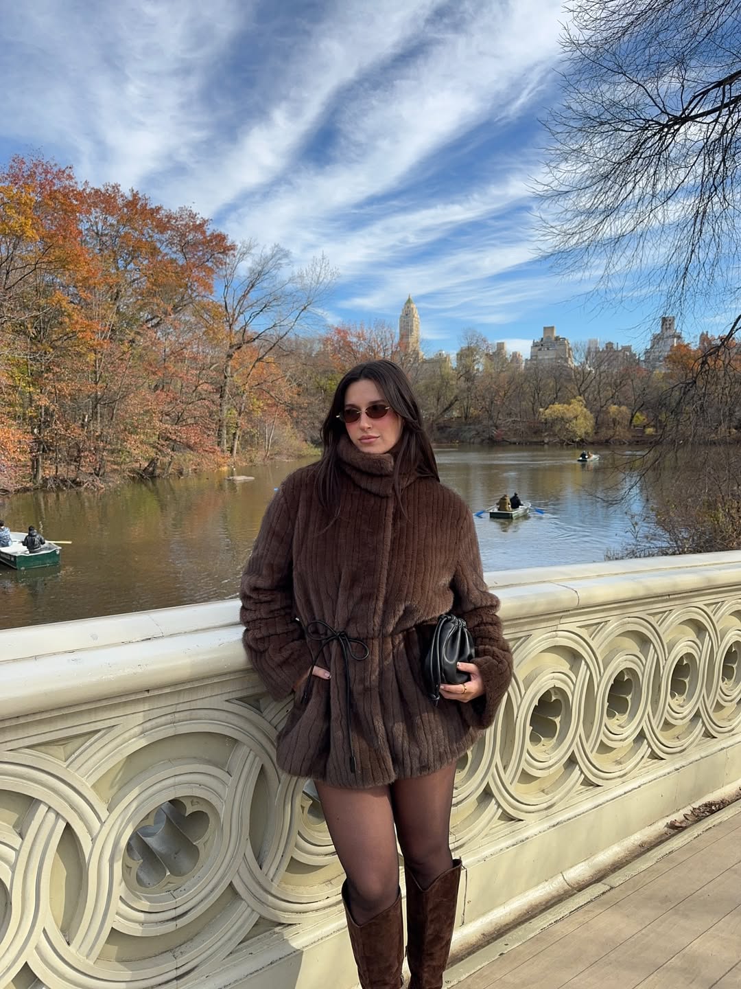 Cinch-Waist Faux Fur Coat + Suede Knee Boots