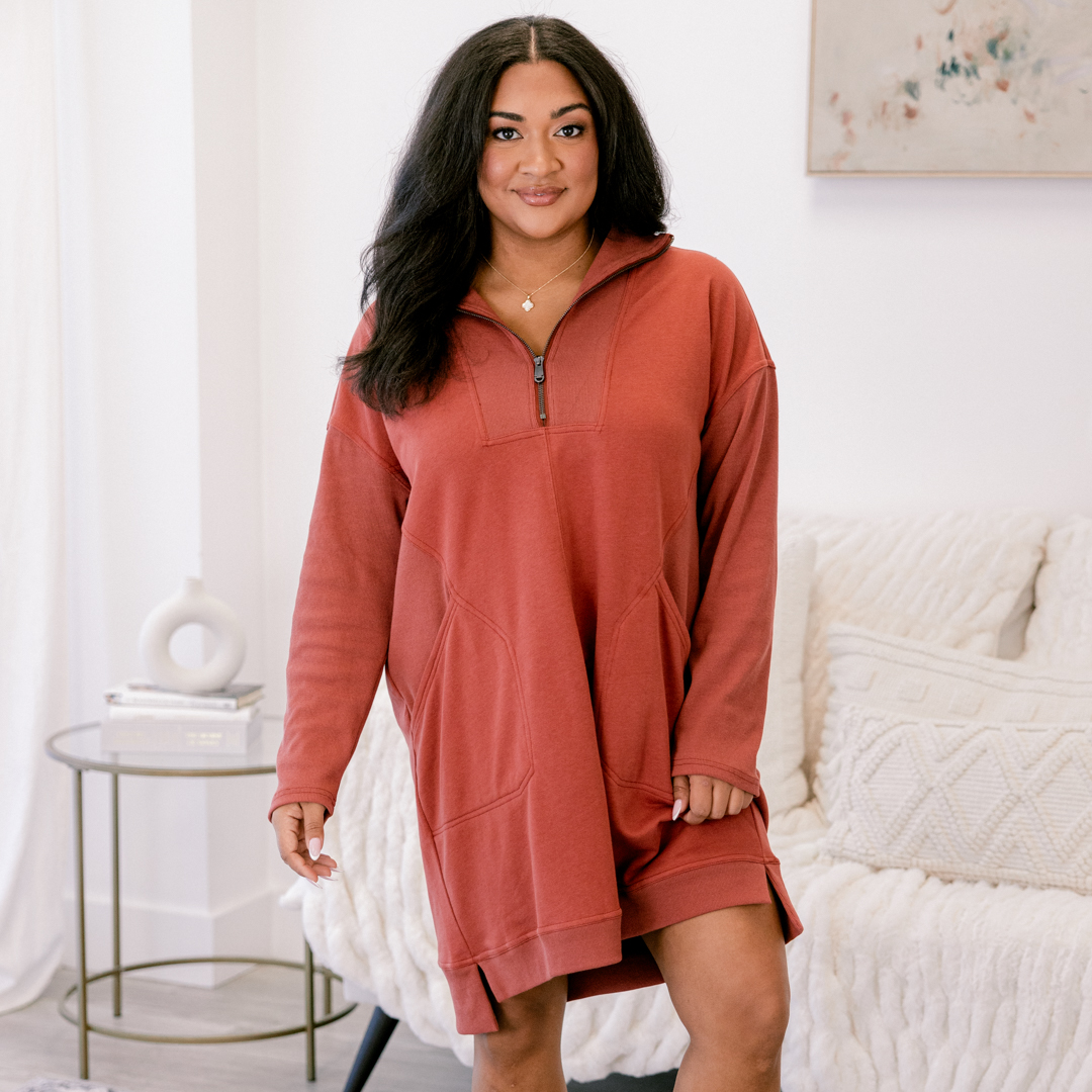 Cozy Quarter-Zip Dress + Warm Clay Knit