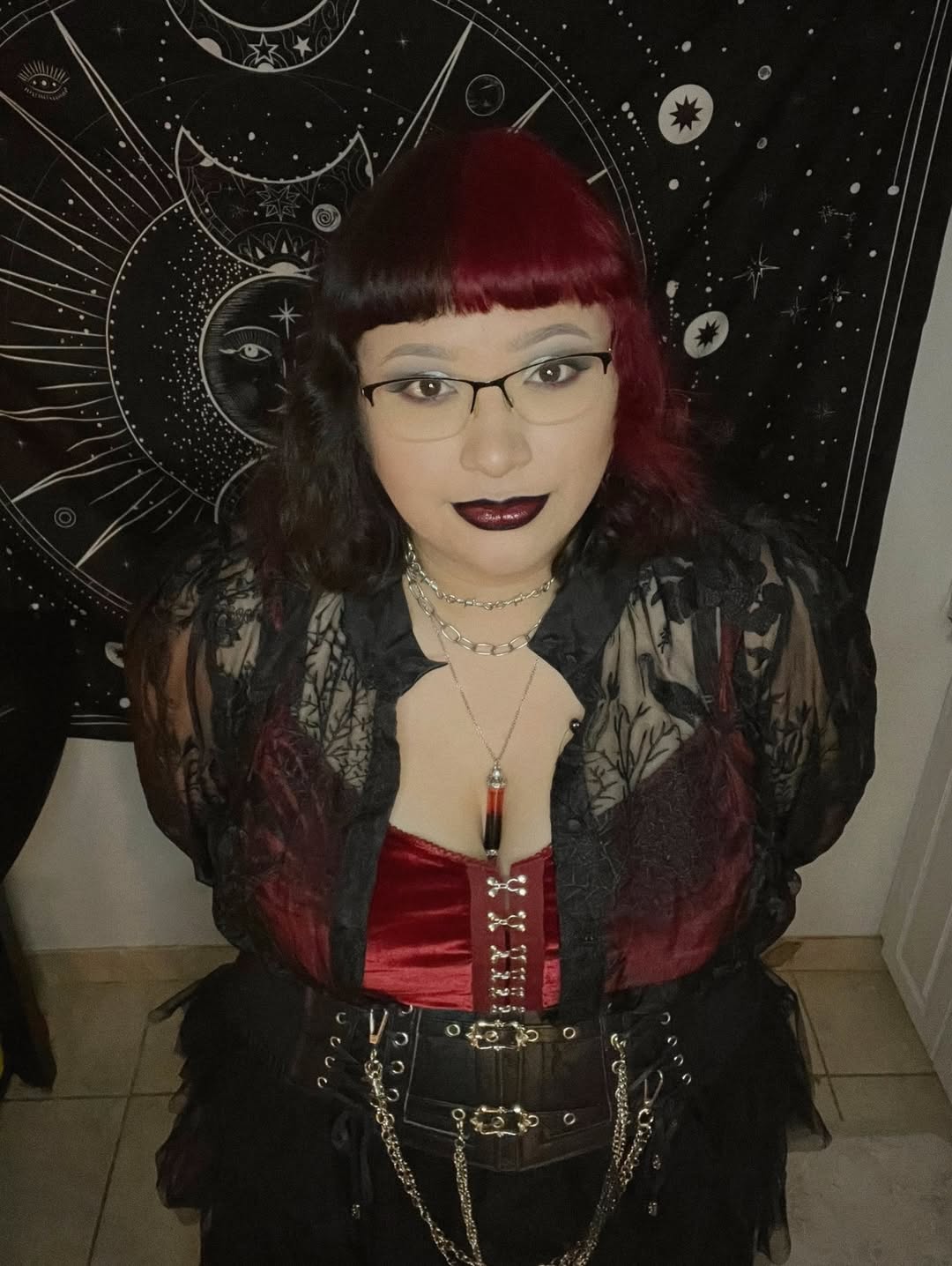 Crimson Satin Corset + Embroidered Mesh Overlay