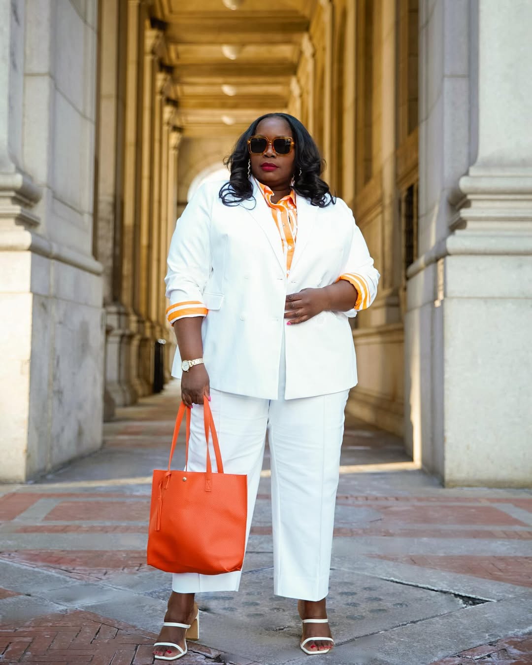 Crisp White Suiting + Citrus Striped Blouse