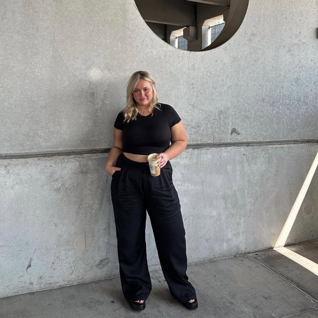 Cropped Black Tee + Relaxed Satin Trousers