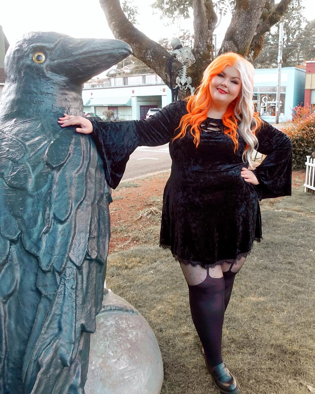 Crushed-Velvet Mini Dress + Bell Sleeves