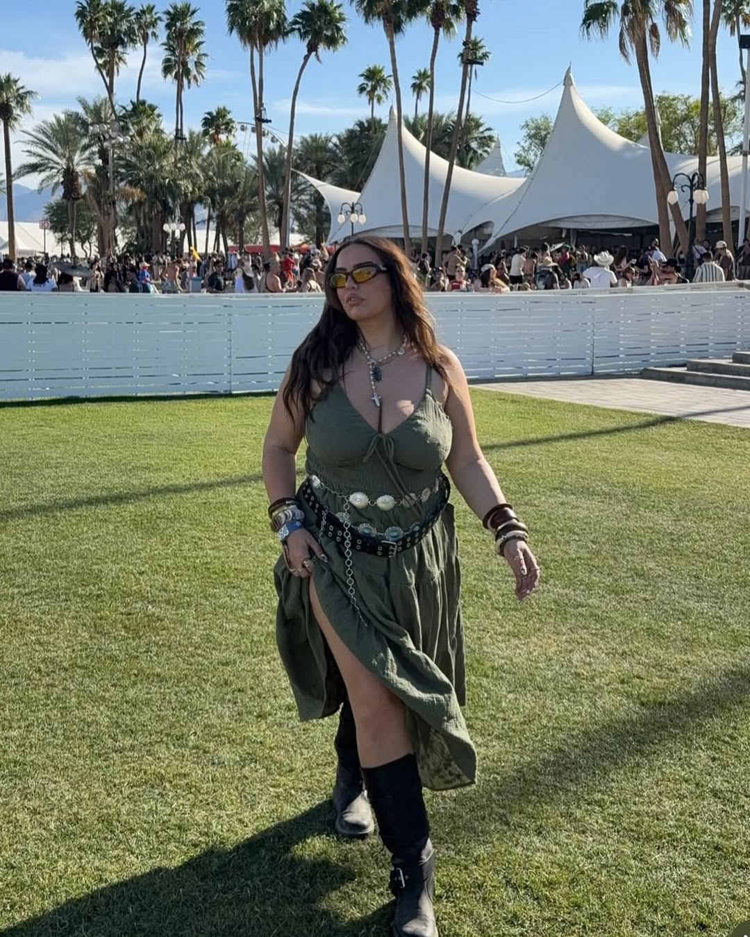 Olive Slit Maxi + Layered Statement Belts