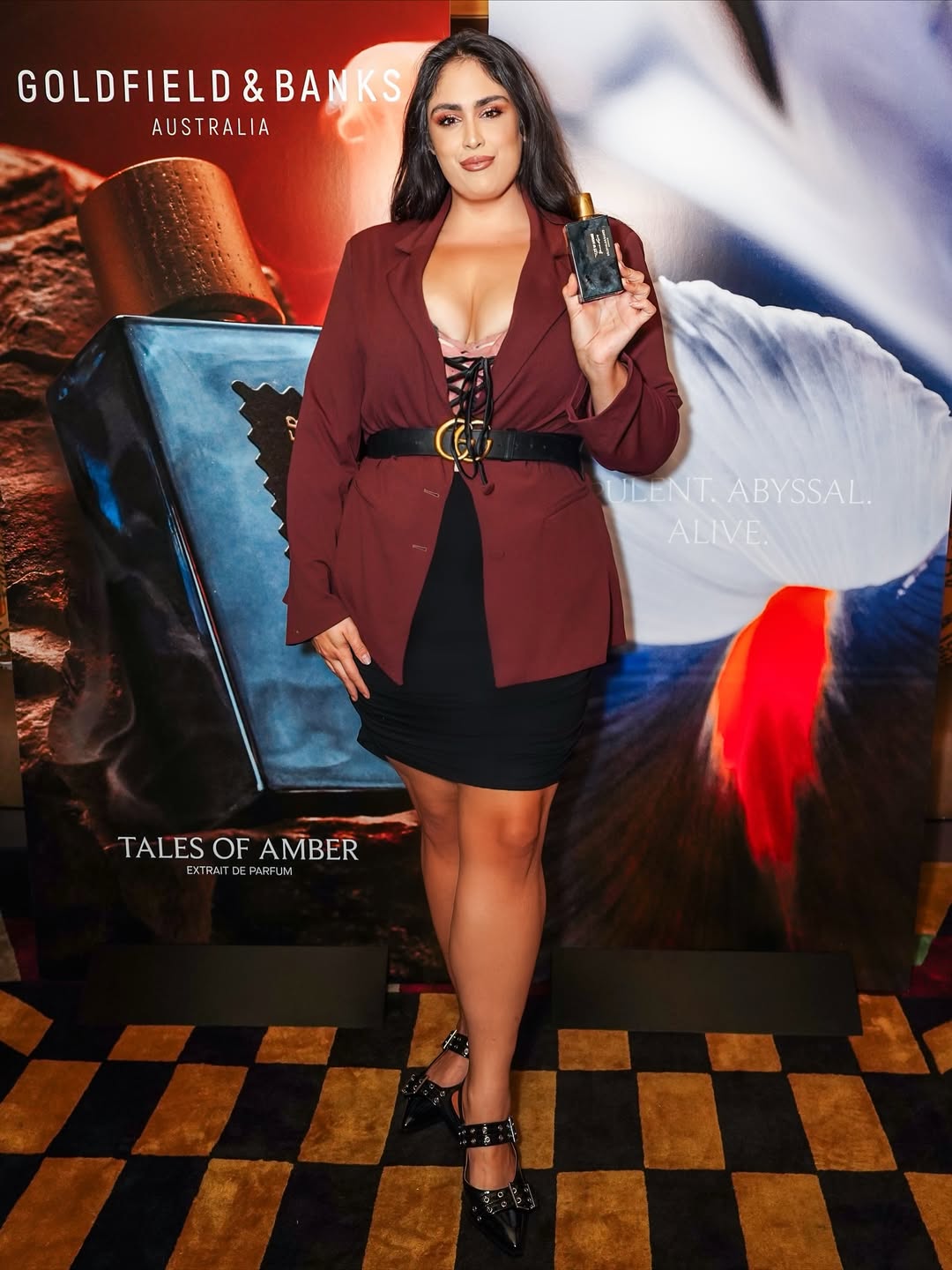 Deep Burgundy Blazer + Cinched Lace-Up Waist