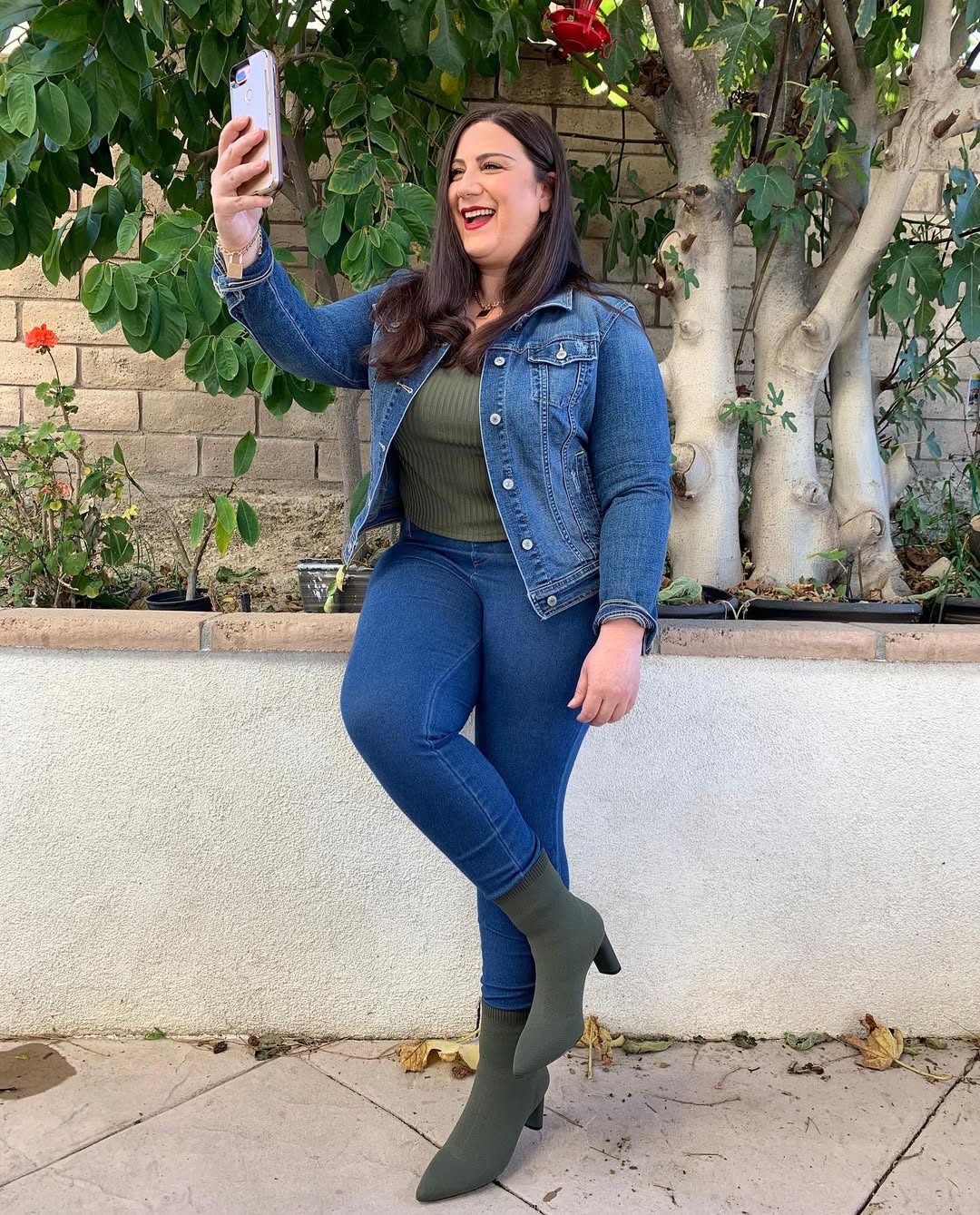 Denim Jacket + Ribbed Knit Top