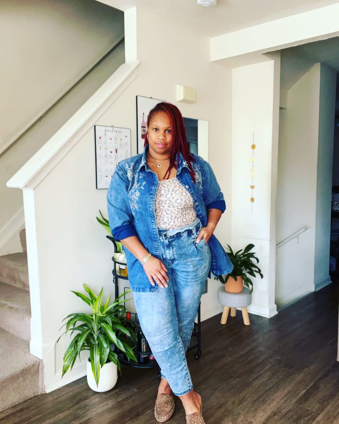 Embroidered Denim Shirt + Faded Jeans