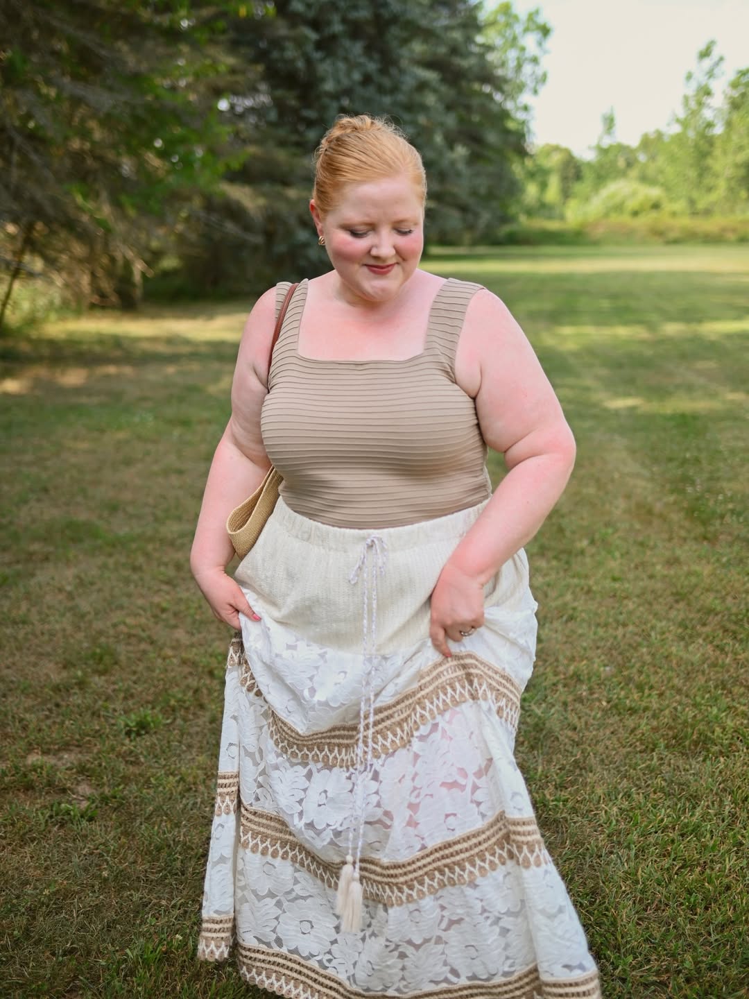 Ribbed Scoop Tank + Lace-Trimmed Maxi Skirt