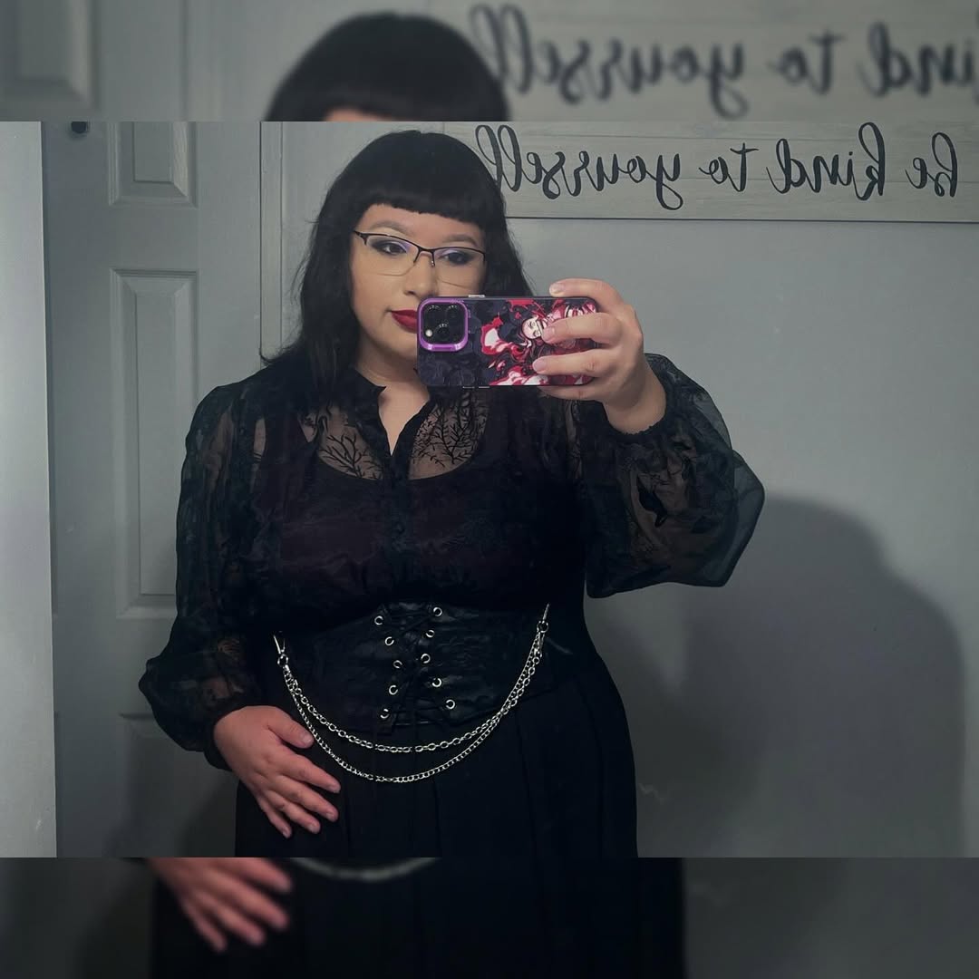 Embroidered Sheer Blouse + Lace Corset Belt