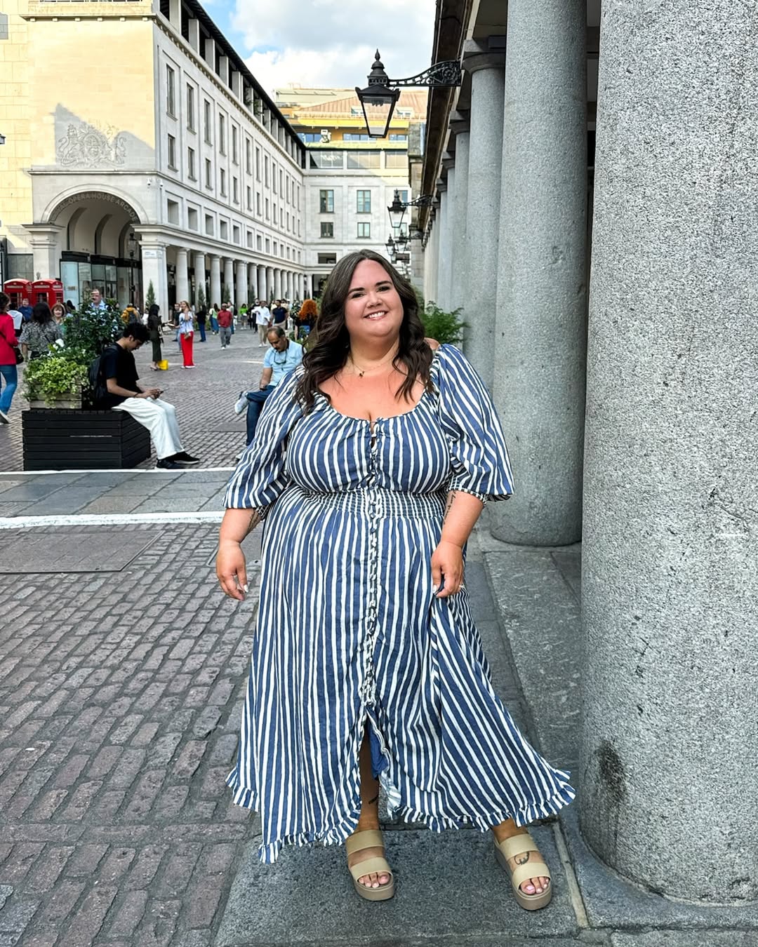 Striped Puff-Sleeve Dress + Easy Sandal Finish