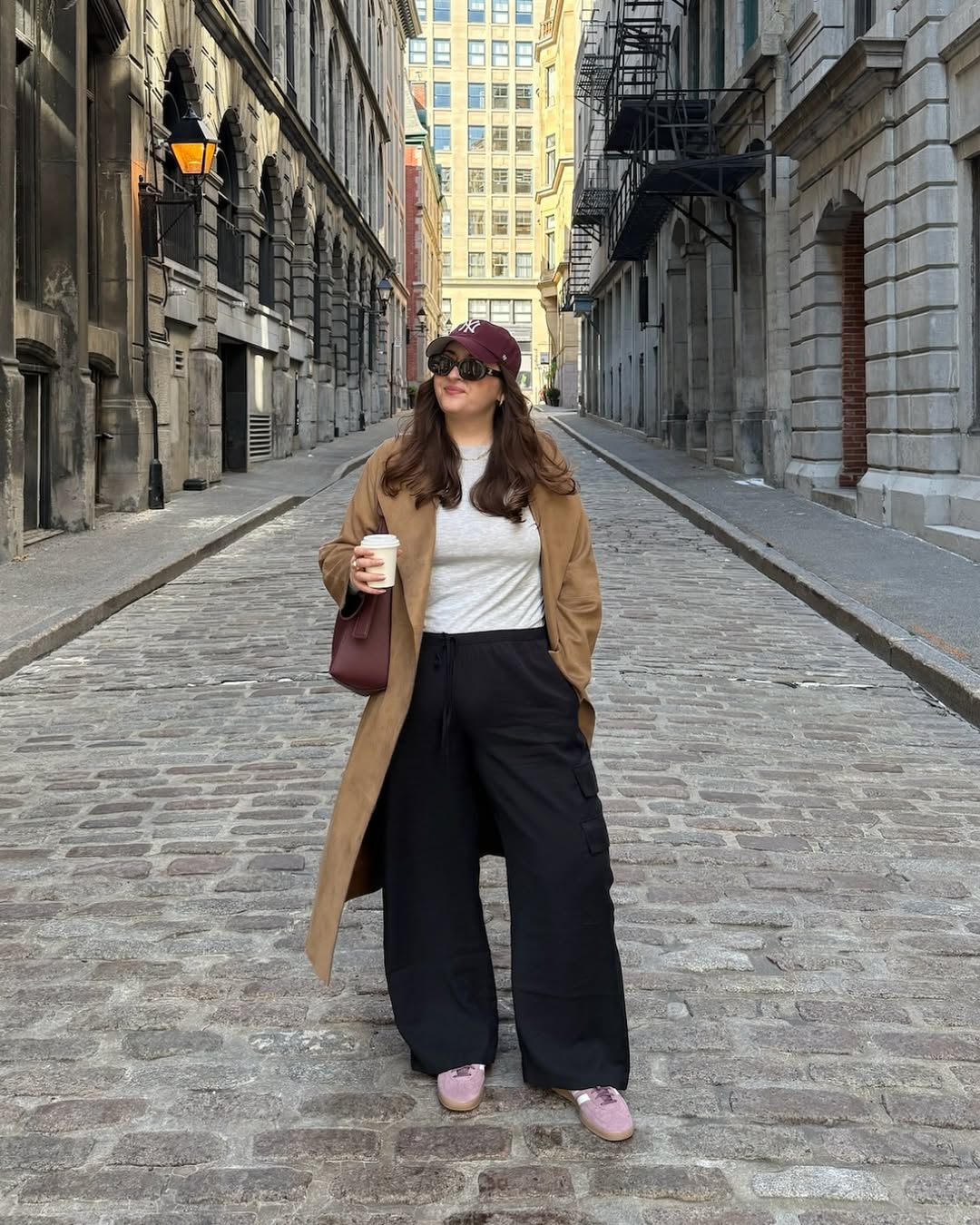 Camel Duster Coat + Wide-Leg Cargo Pants