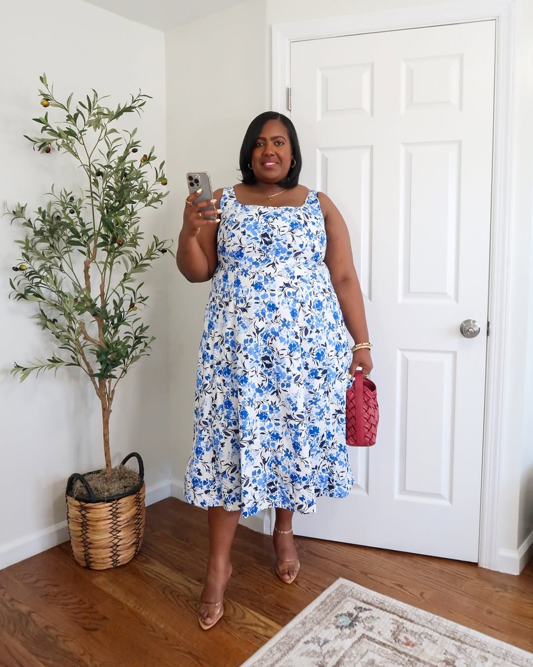 Floral Midi Dress + Clear Strap Heels