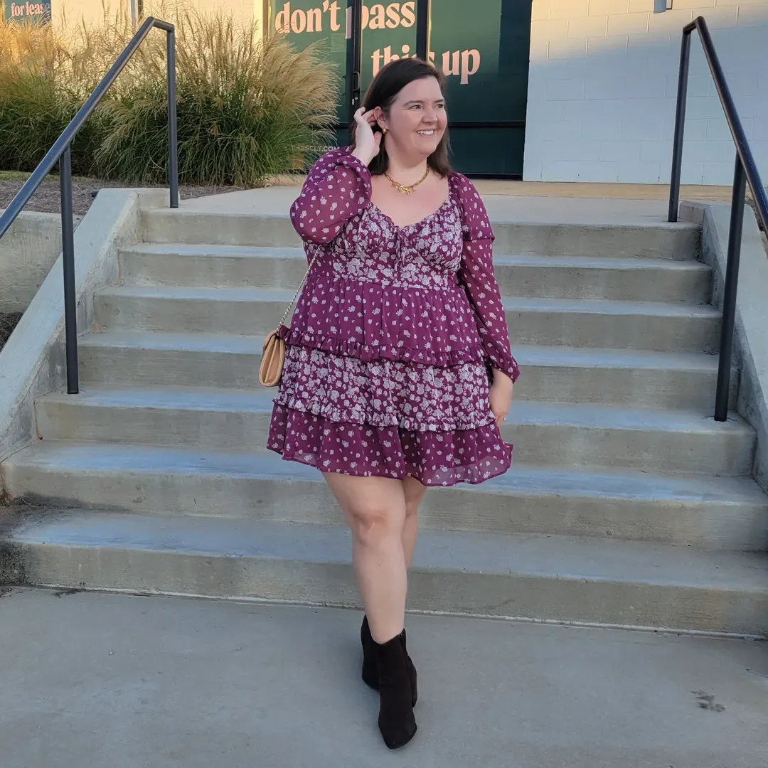 Floral Tiered Mini Dress + Suede Ankle Boot