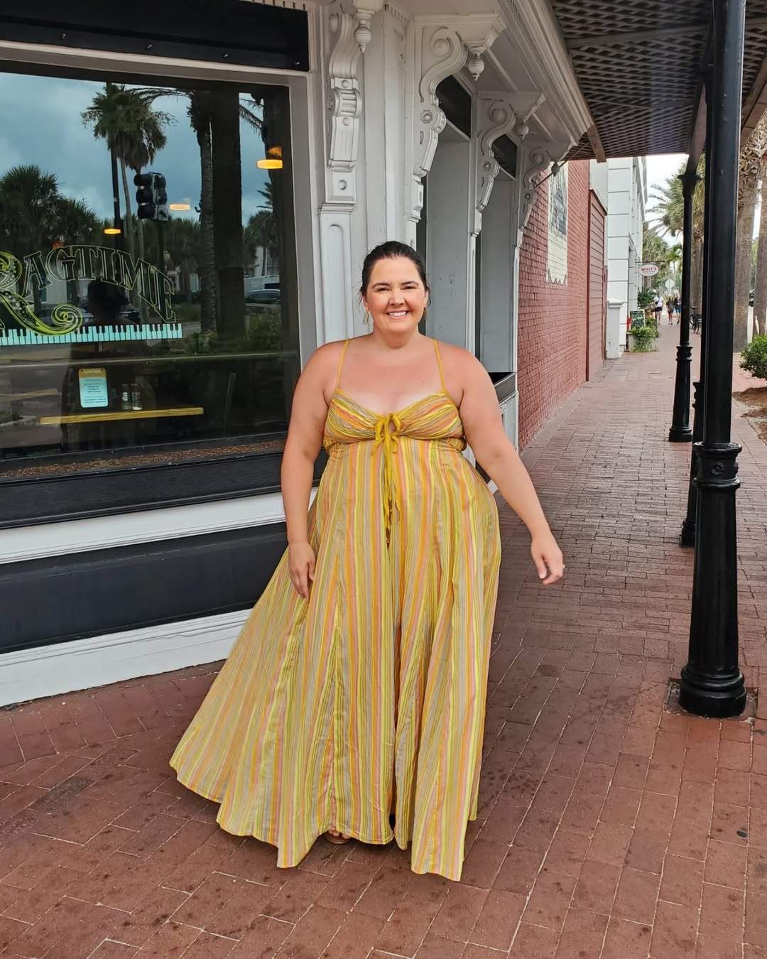 Flowing Striped Maxi Dress + Tie-Front Bodice