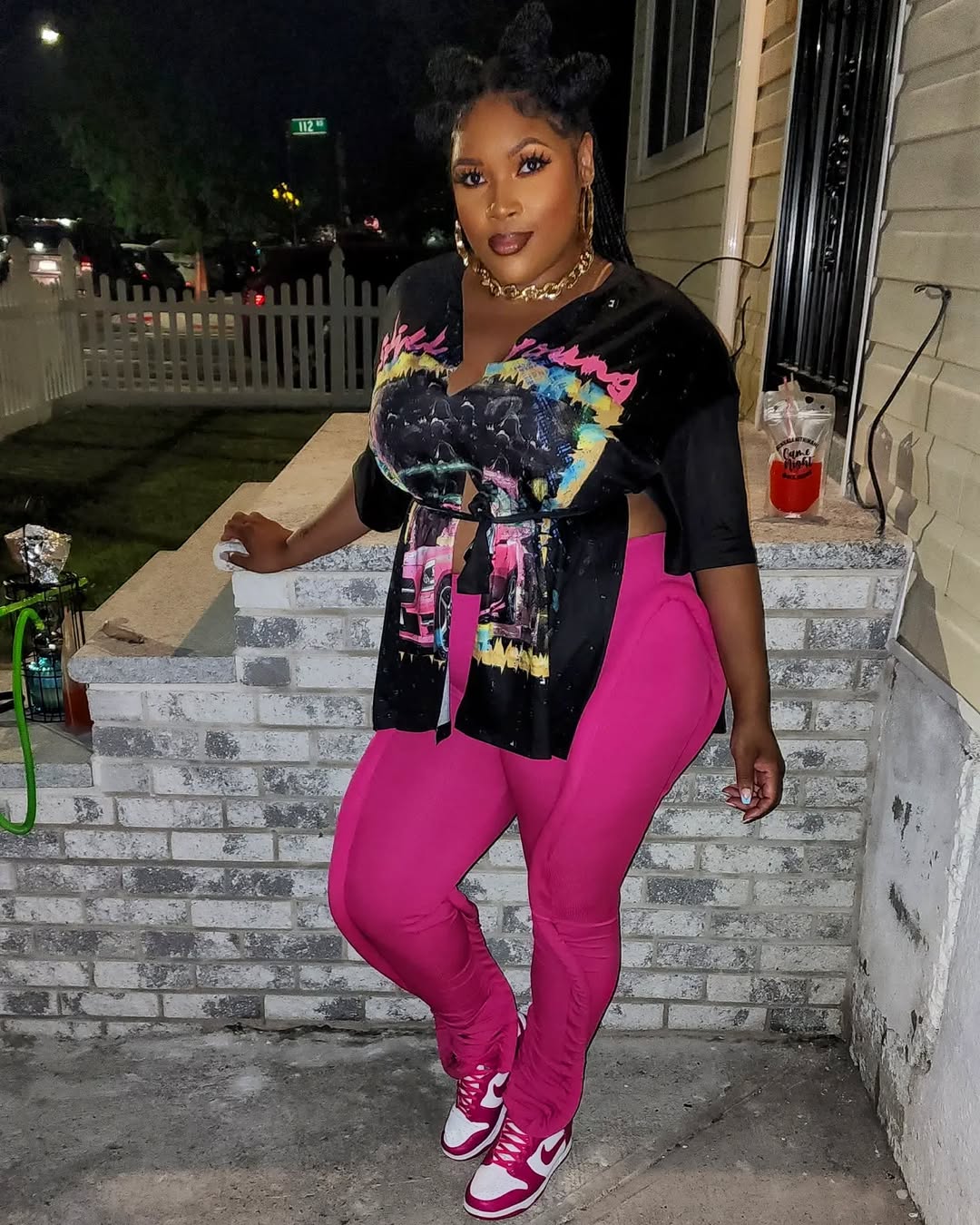 Graphic Tie-Front Tee + Fuchsia Stacked Leggings