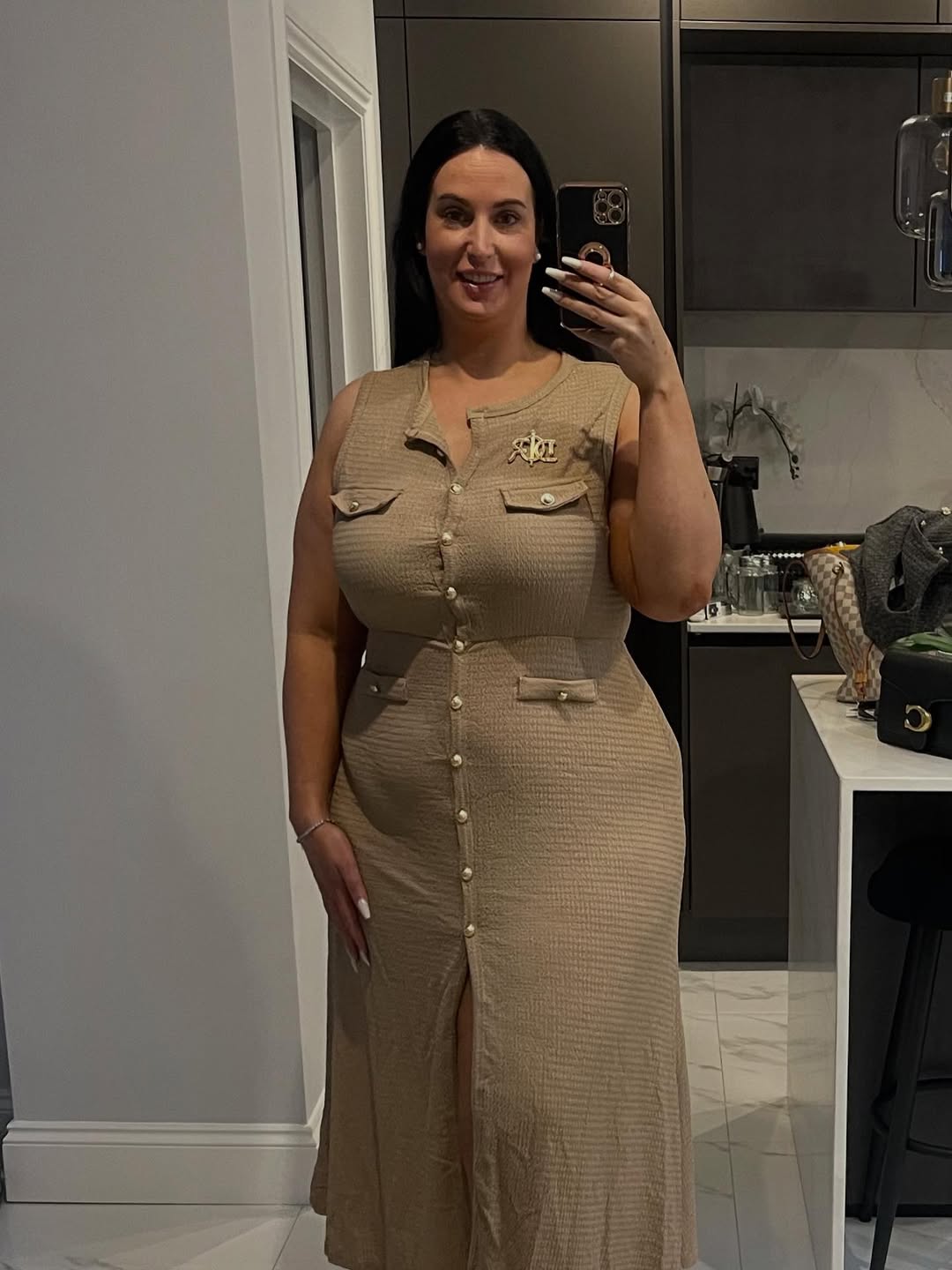 Textured Button-Front Midi Dress + Soft Neutral Finish