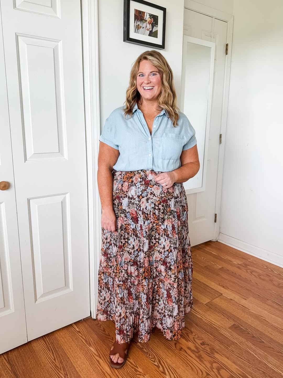 Light Chambray Button-Down + Flowing Floral Maxi