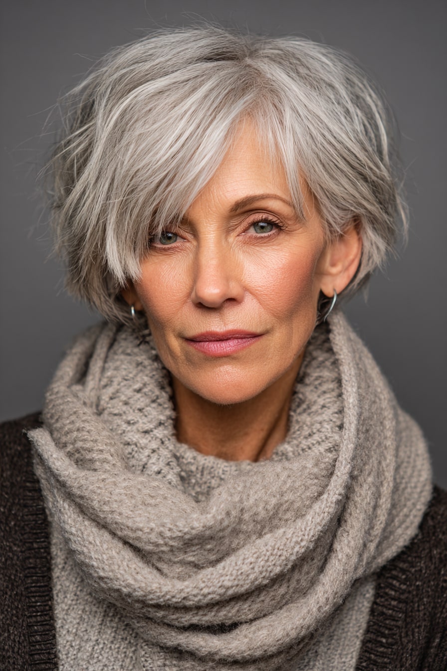 Feathered Silver Crop Bob