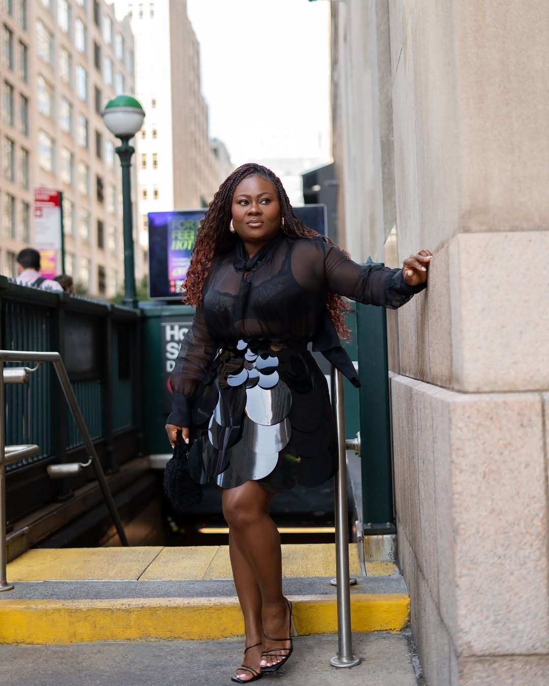 Sheer Bow-Tie Blouse + Sculpted Disc Skirt