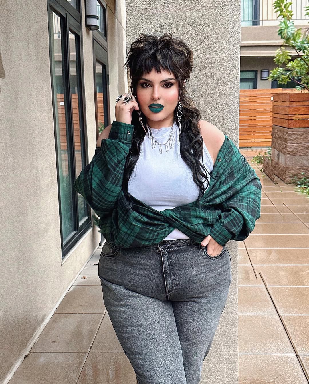 Layered Flannel Shirt + Washed Grey Denim