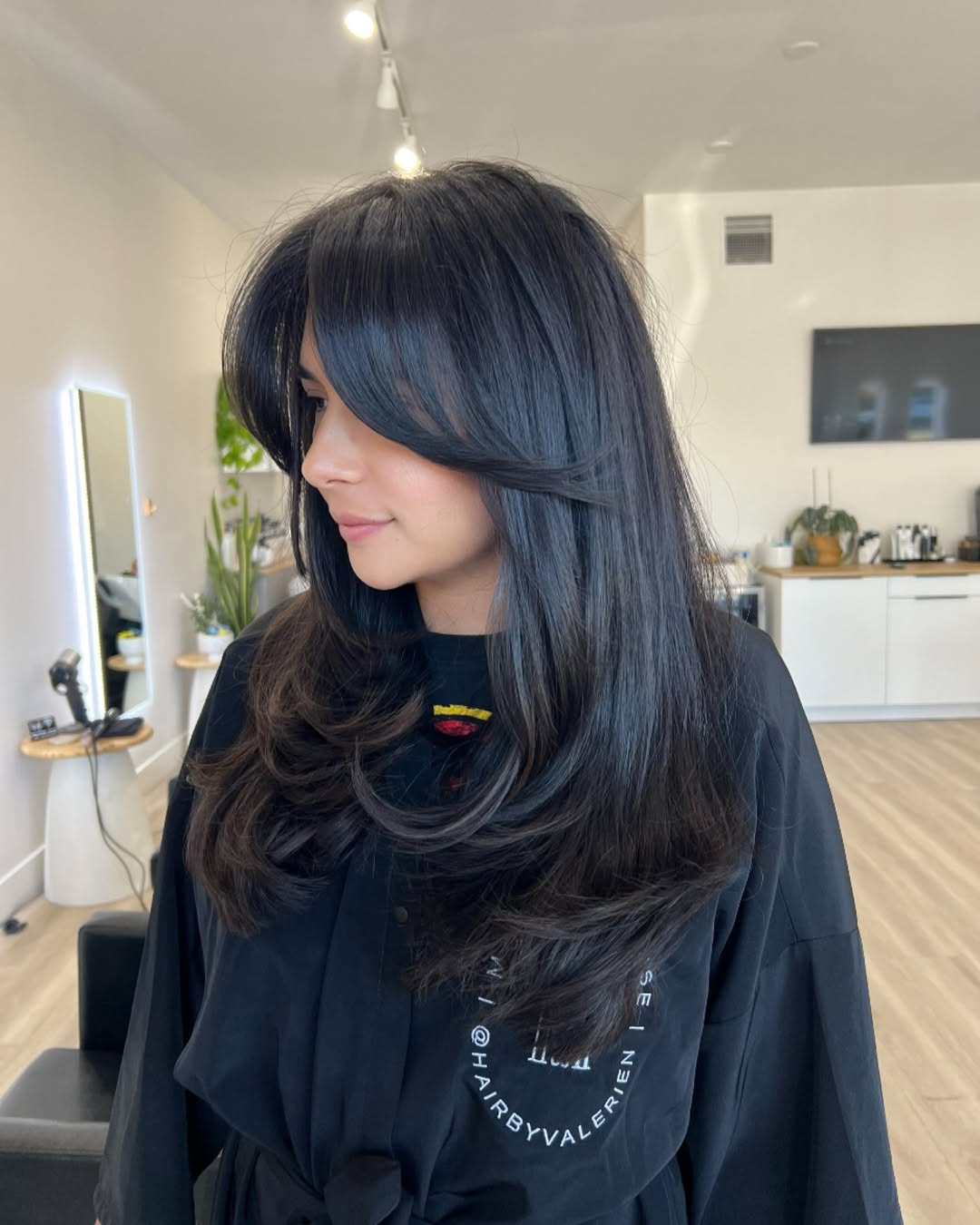 Long Layer Flow with Curtain Bangs