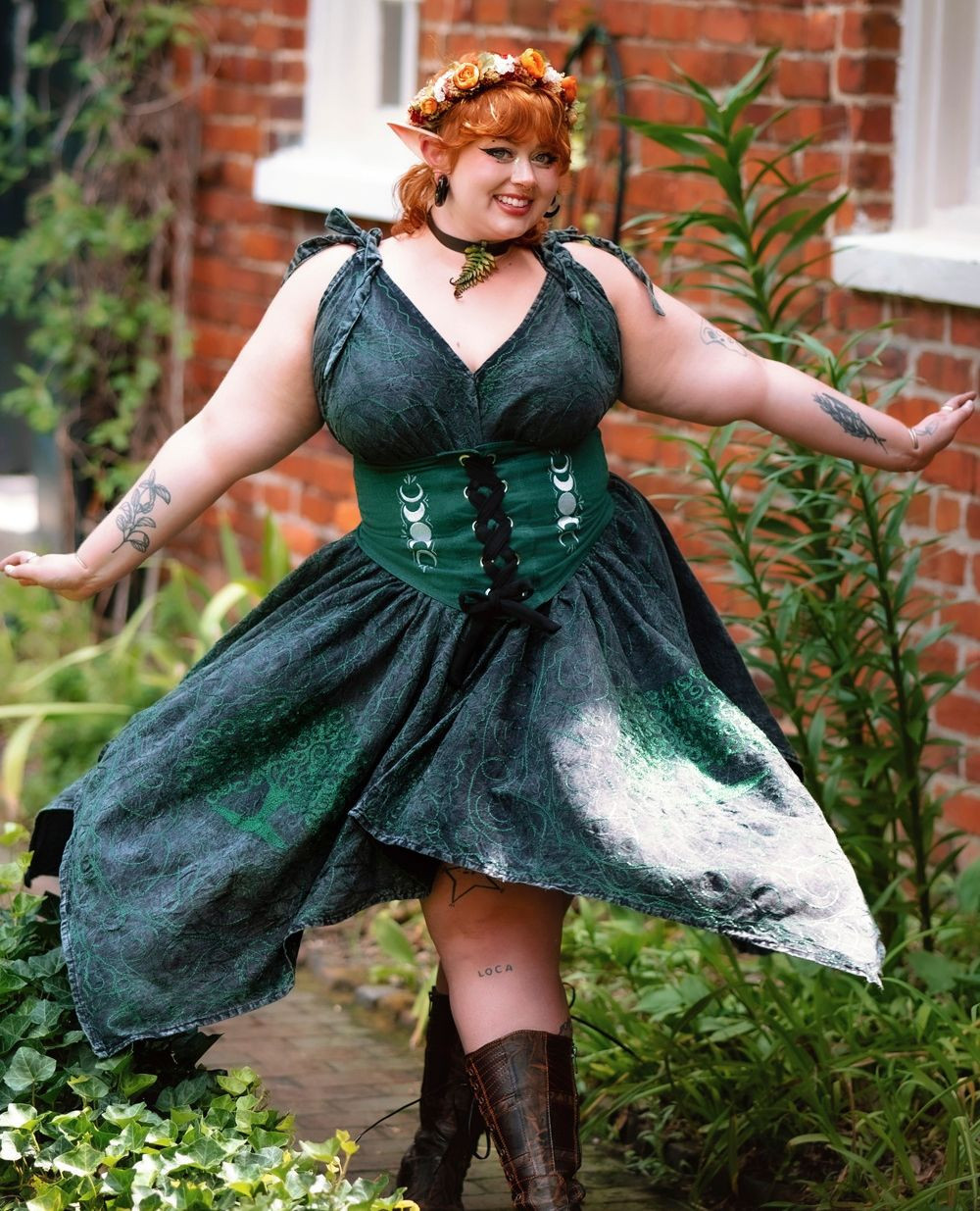 Mythic Green Apron Dress + Moon-Phase Corset