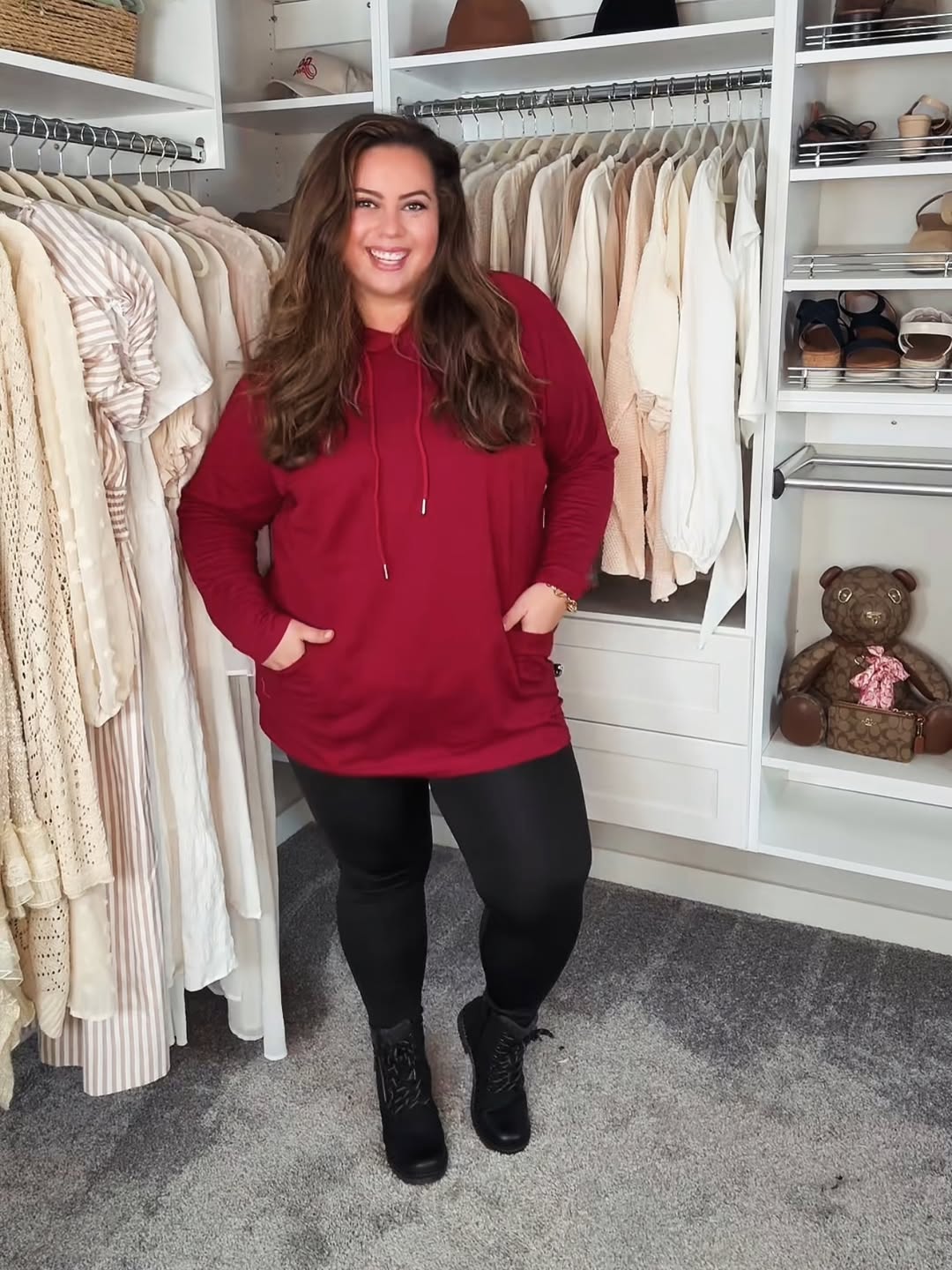 Burgundy Hoodie + Black Leggings Mix
