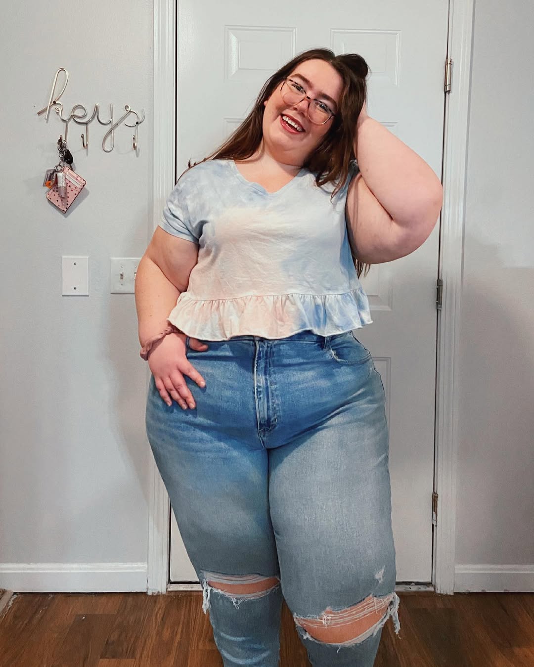 Pastel Ruffle Tee + Light-Wash Ripped Jeans