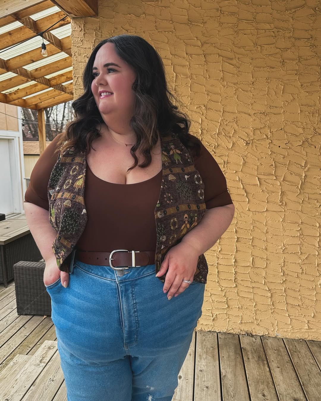 Patterned Tapestry Vest + Classic High-Rise Denim