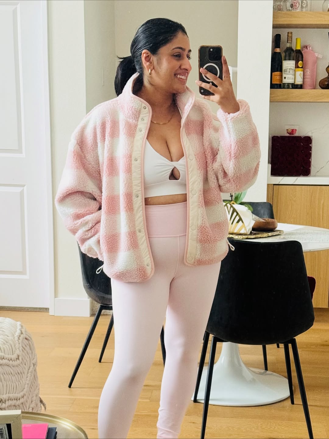 Plush Pink Fleece Jacket + Soft Pastel Leggings