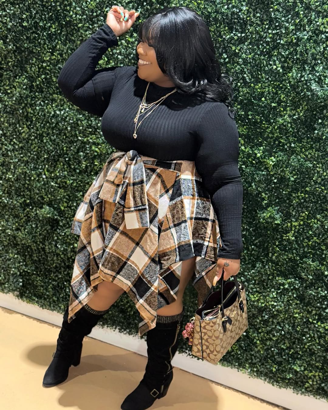 Handkerchief Flannel Skirt + Ribbed Black Top